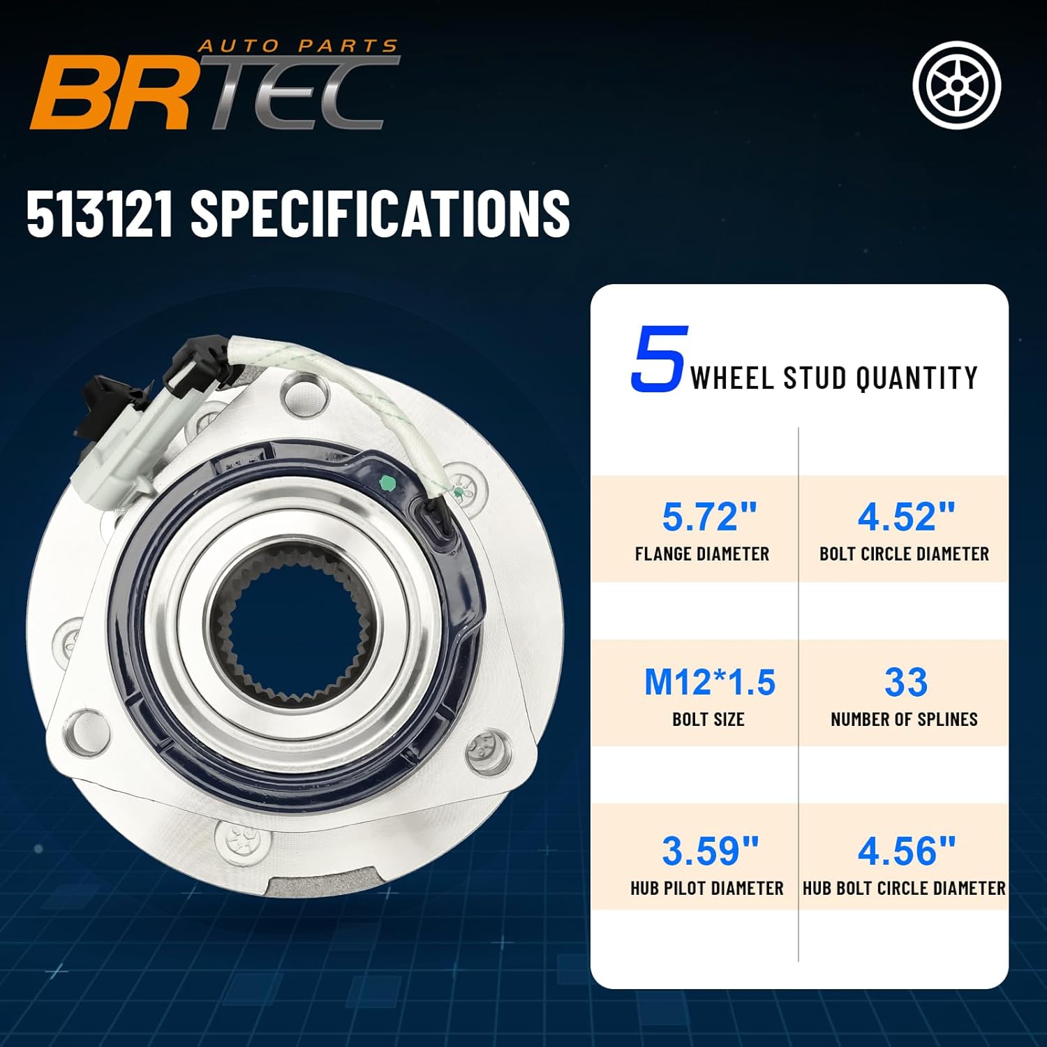 513121 Front Wheel Bearing and Hub Assembly Compatible with Cadillac DTS Eldorado Seville, Chevy Impala Monte Carlo, Buick Century, Pontiac Grand Prix Bonneville 5 Lug W/ABS