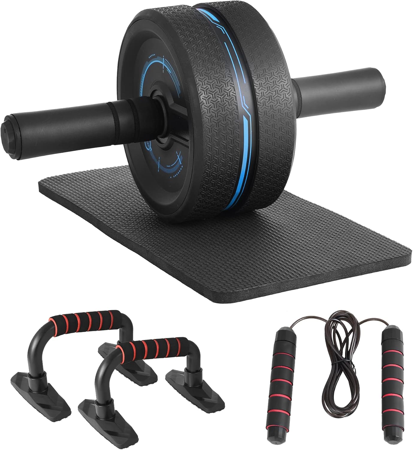 Amazon.co.jp Omecon 腹筋ローラーホイールキット 腹筋トレーニング用ローラーホイール プッシュアップバー付き 膝マット