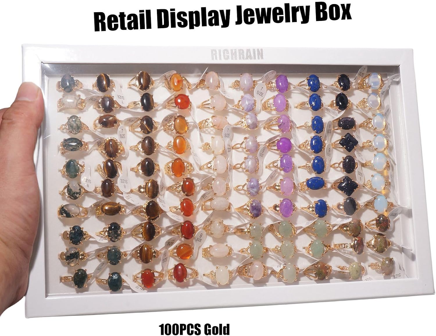 RICHRAIN 100Pcs/Lot Bulk Rings Jewelry Wholesale Items for Boutique Crystals and Gemstones (100Pcs-Gold)
