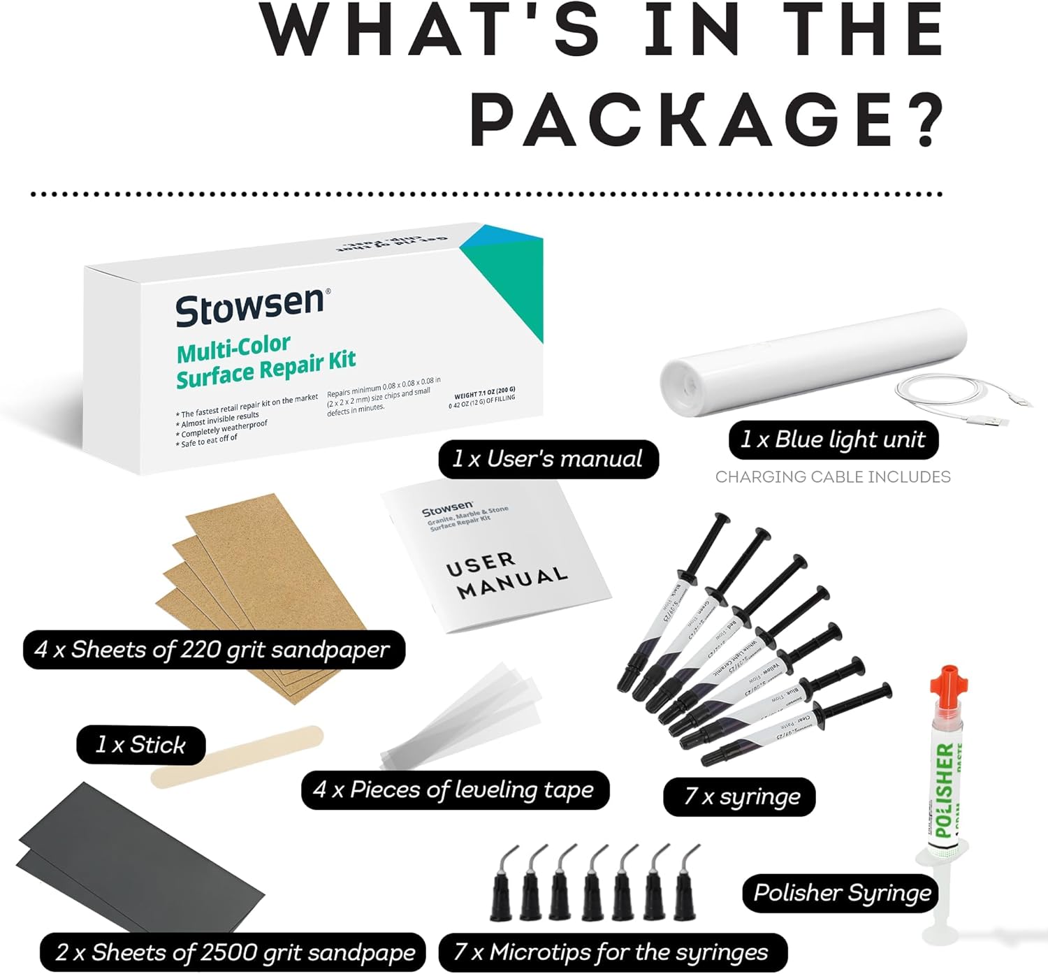 Surface Repair Kit + Refill Bundle – Fix Chips, Cracks & Defects in Minutes | Professional-Grade for Granite, Marble, Quartz, Porcelain & More | Fast, Flawless & Permanent Repairs at Home