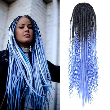 Dreadlock Extensions 24 Inch, 3 In 1 Mixed DE Dreads Hippie Style Boho 15 Strands Handmade Braid in Dreadlock Extensions DE2T-17 L-BLUE Mixed 15 strands, 24 inch