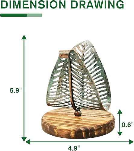 Miniatura 2 de Servilletero para mesa, hoja de metal y base de madera, decoración de mesa de comedor, dispensador de servilletas ideal para mesas y encimeras de