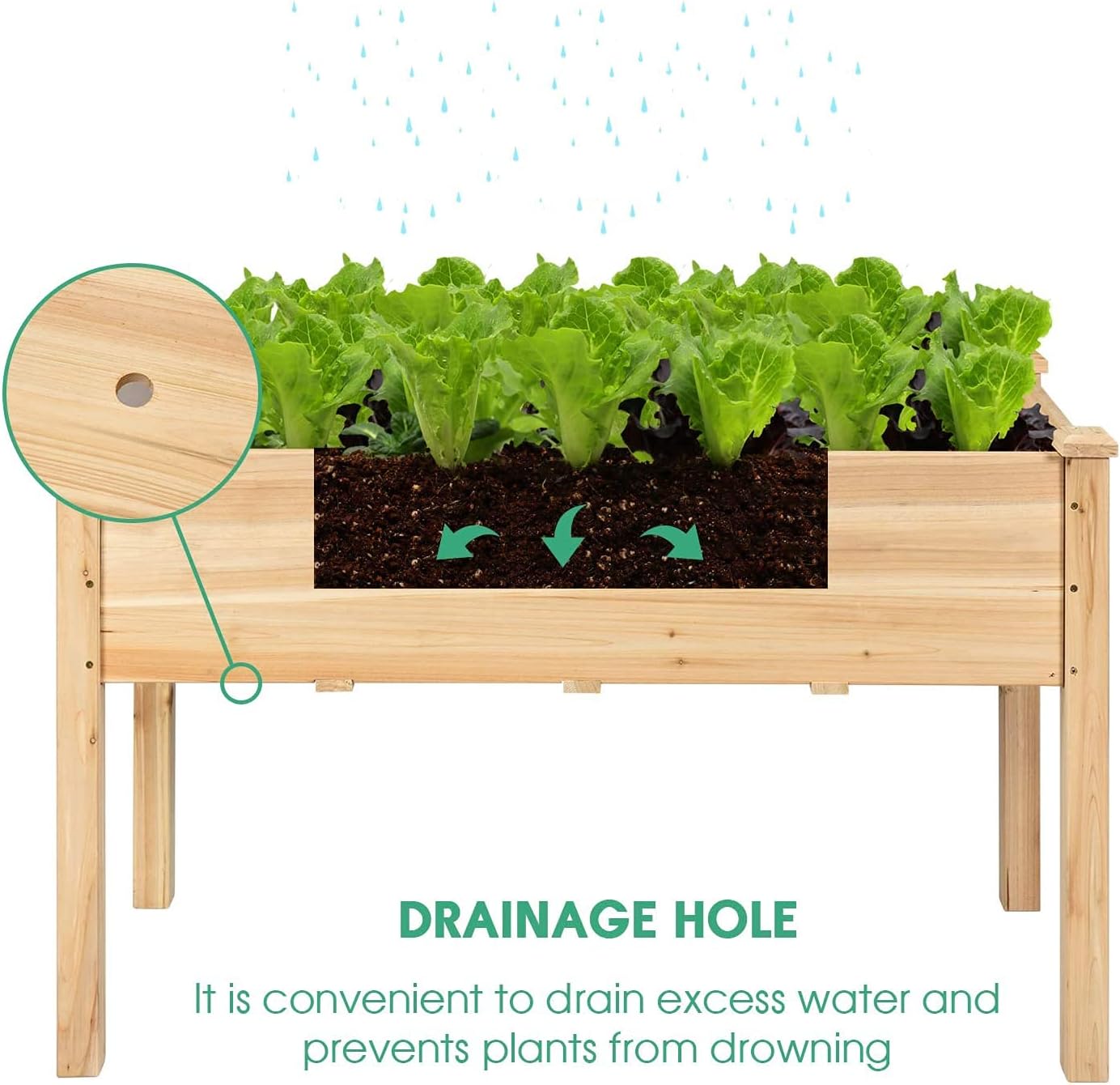 DORTALA Patio Raised Garden Bed, Wooden Planter Box,Elevated Garden Bed for Vegetables, Flowers & Herbs Grow, Standing Garden Container Planter Raised Beds for Backyard, Lawn, 49" L x 23" W x 30" H