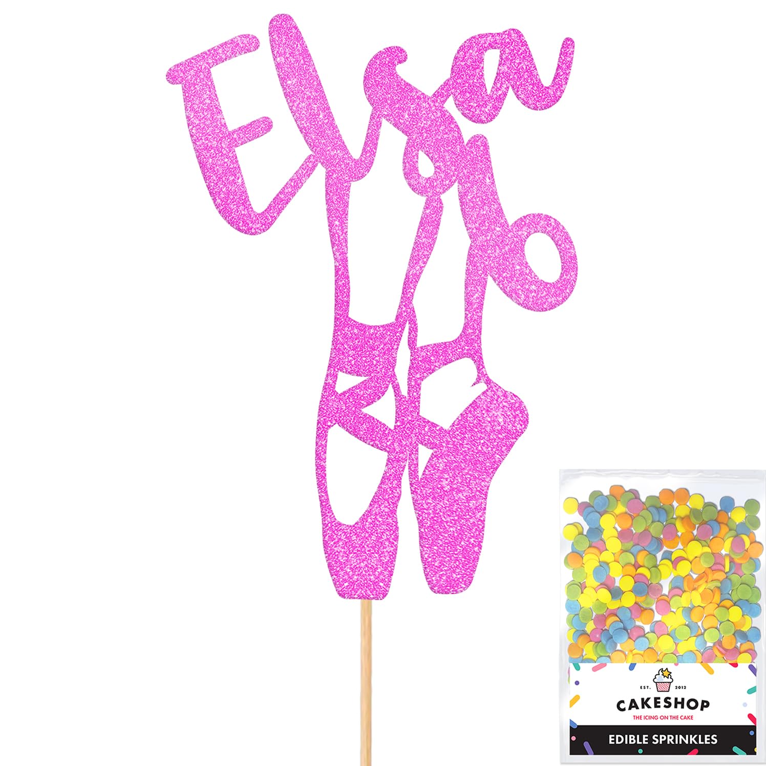 Personalised Ballet Dancer Gymnastics Glitter Cake Topper - Lt Pink Custom Age & Name Glitter Cake Decoration and Sprinkles - Happy Birthday Decorations - Personalised Toppers for Cakes by Cakeshop