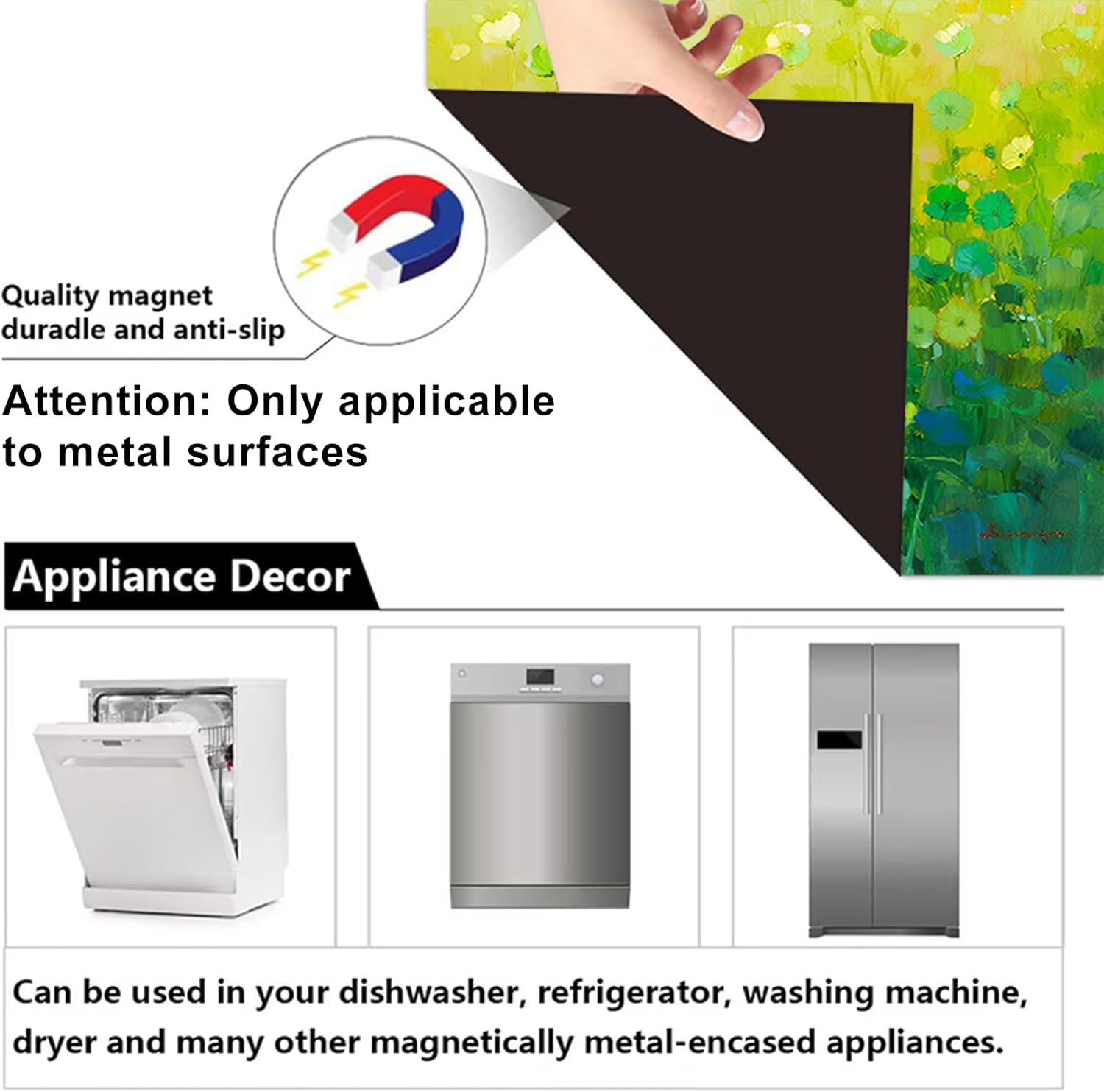 Dishwasher Magnet Cover 23x26 in Green Meadow Wildflowers Oil Painting Style Magnetic Dishwasher Cover for Kitchen Appliance Decoration Front Panel Sticker Panel Home Decor Decal