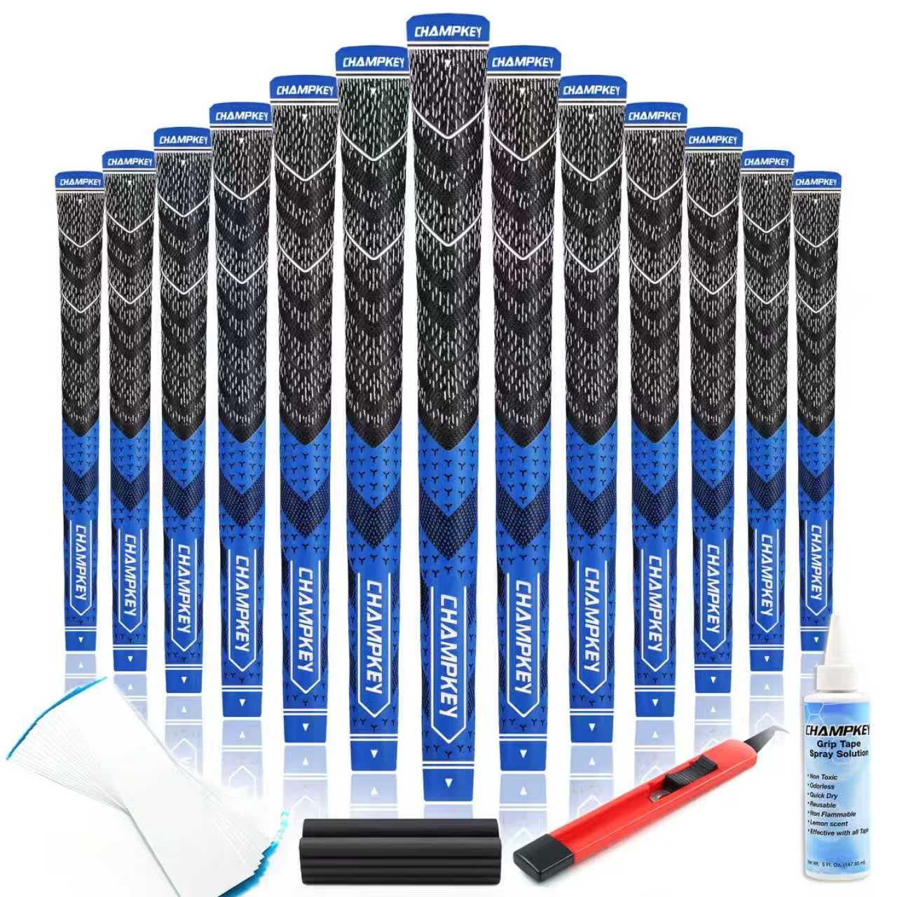 CHAMPKEY Half Cord Golf Grips 13 Pack with Golf Grip Kit - All Weather Performance Golf Club Grips - High Traction and Feedback Golf Grips for Men