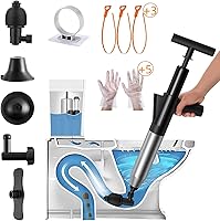 Vista 1 de Kit de émbolo de inodoro de acero inoxidable, pistolera de drenaje de aire de alta presión con 5 cabezales, barómetro de salpicadero, inodoro