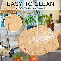 Vista 5 de Cáscara de pizza de bambú, 18.5 x 12.2 pulgadas con tabla de cortar de pizza de 12 pulgadas, espátula de paleta de pizza con 8 ranuras