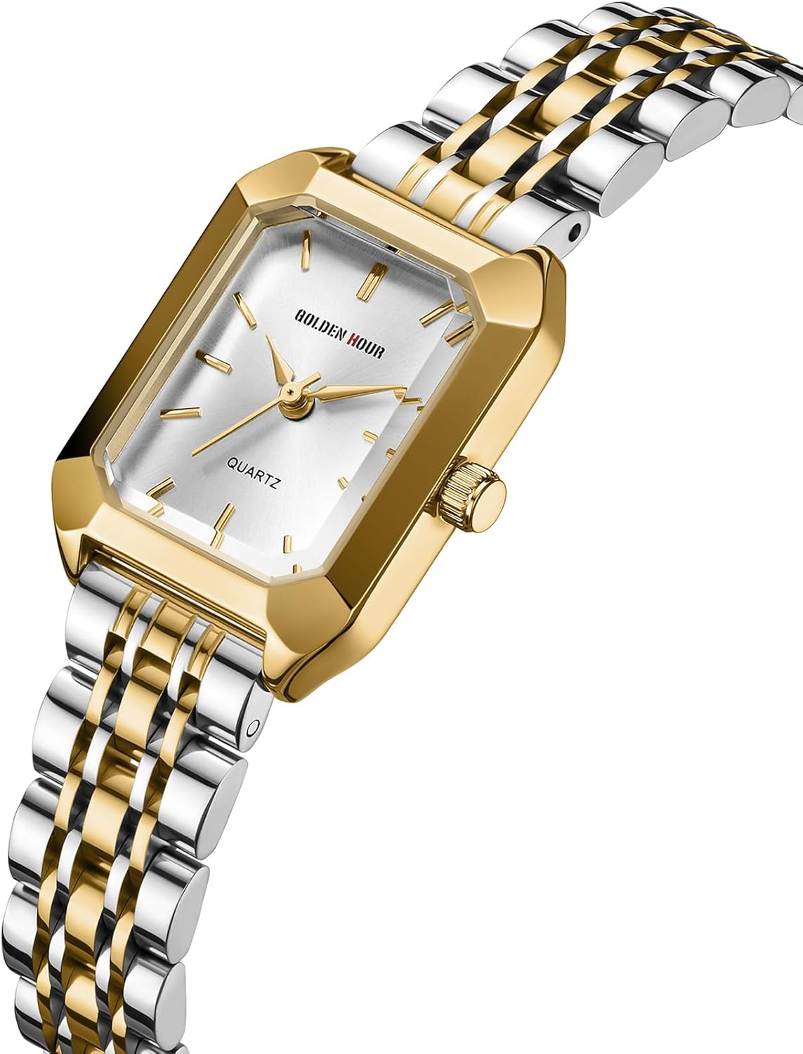 GOLDEN HOUR Women's Rectangular Quartz Watch, Gold Tone Stainless Steel Band