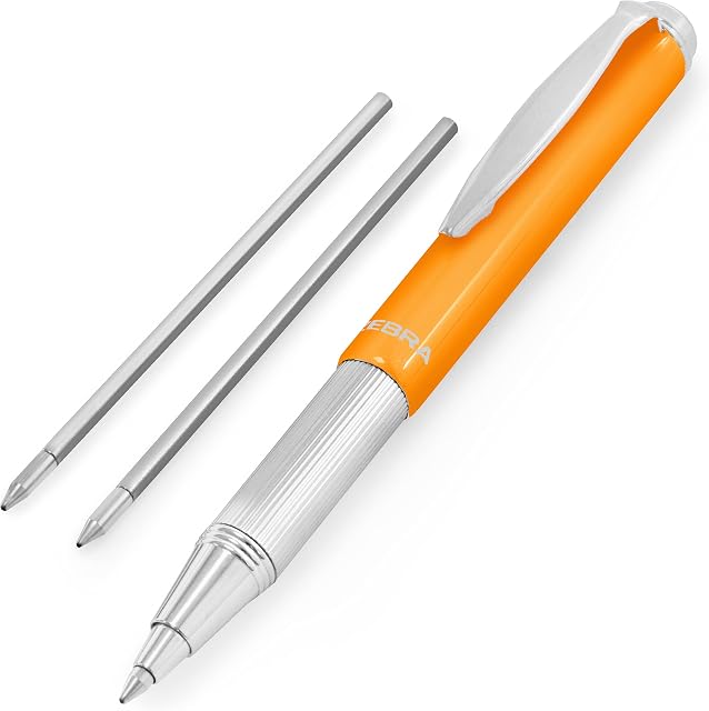 Zebra Telescopic Brights Retractable Ballpoint Pen - 1.0mm - BLUE INK - Orange Barrel + 2 Black Refills