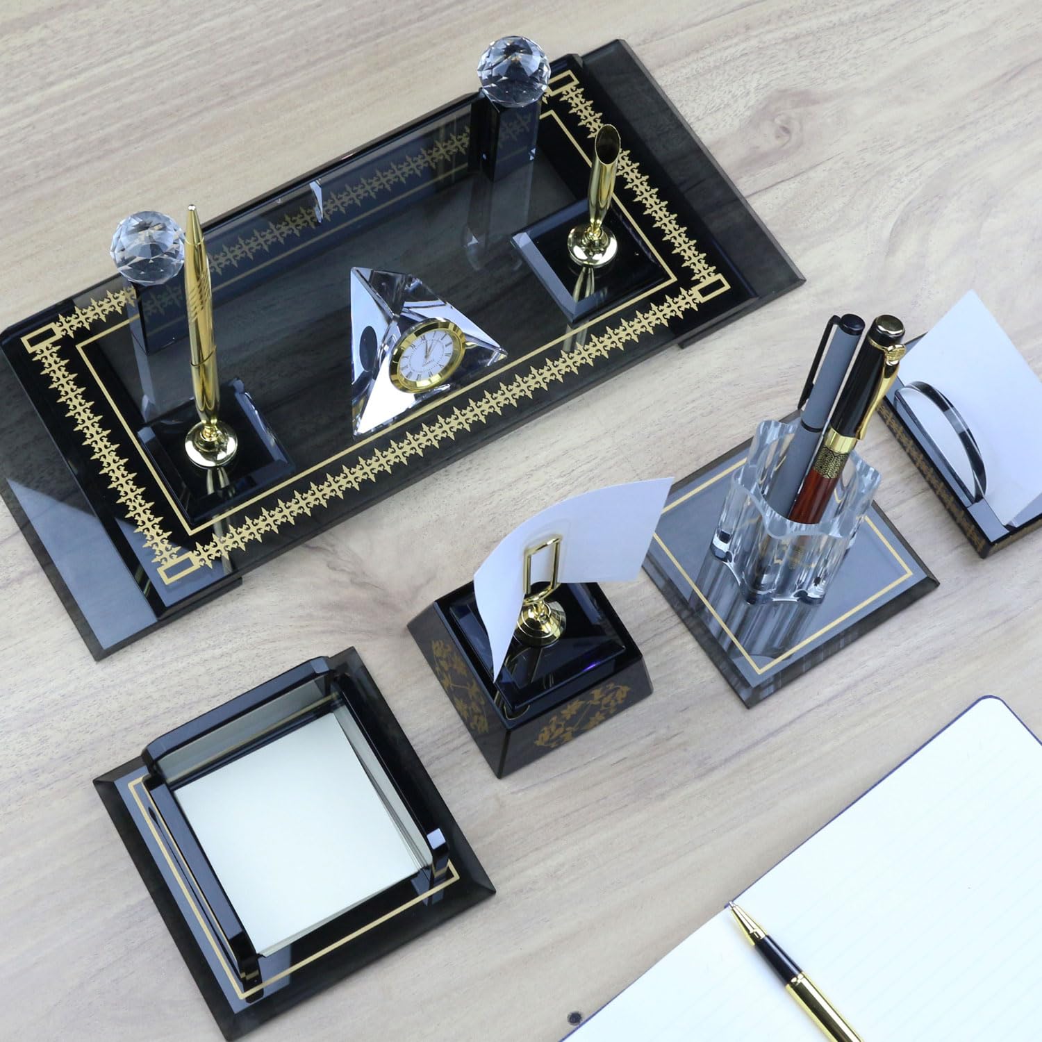 Personalisiertes schwarzes Desktop-Namensschild-Set | 2 Stück Signatur-Stift | Büro-Accessoire | Büro-Namensschild
