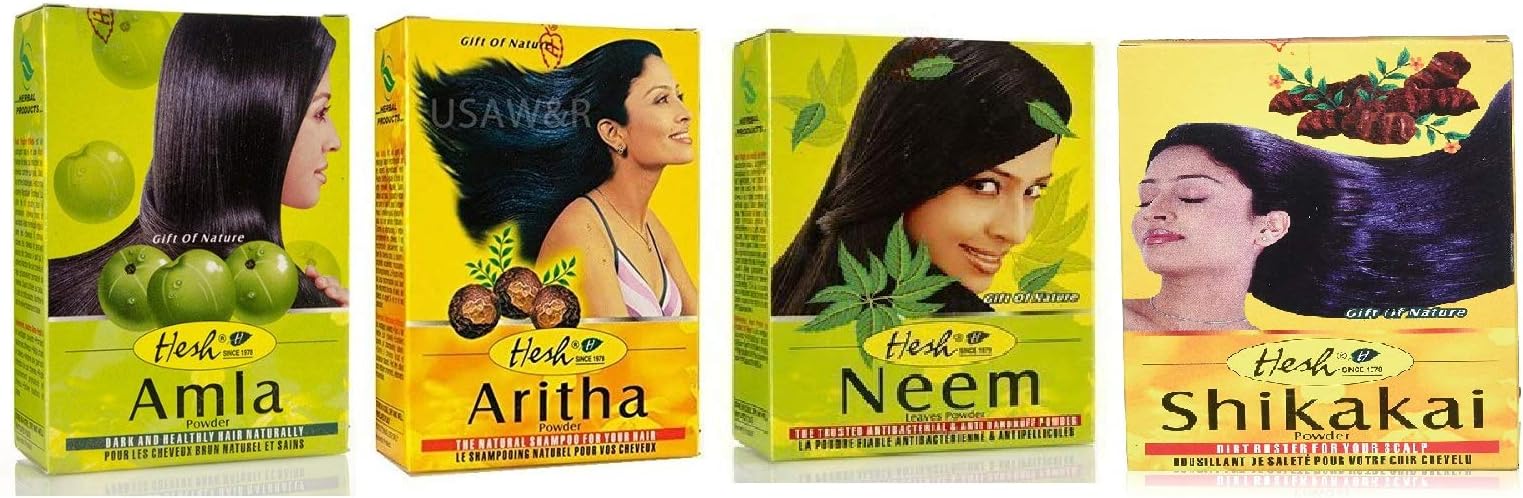 Hesh Herbal Amla Powder 100G, Brahmi Powder 100G, Shikakai Powder 100G, Aritha Powder 100G - 1 Complete Hair Care Combo Pack