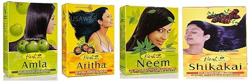 Hesh Herbal Amla Powder 100G, Brahmi Powder 100G, Shikakai Powder 100G, polvo Aritha 100G - 1 paquete combinado completo para el cuidado del cabello