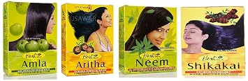 Hesh Herbal Amla Powder 100G, Brahmi Powder 100G, Shikakai Powder 100G, Aritha Powder 100G - 1 Complete Hair Care Combo Pack