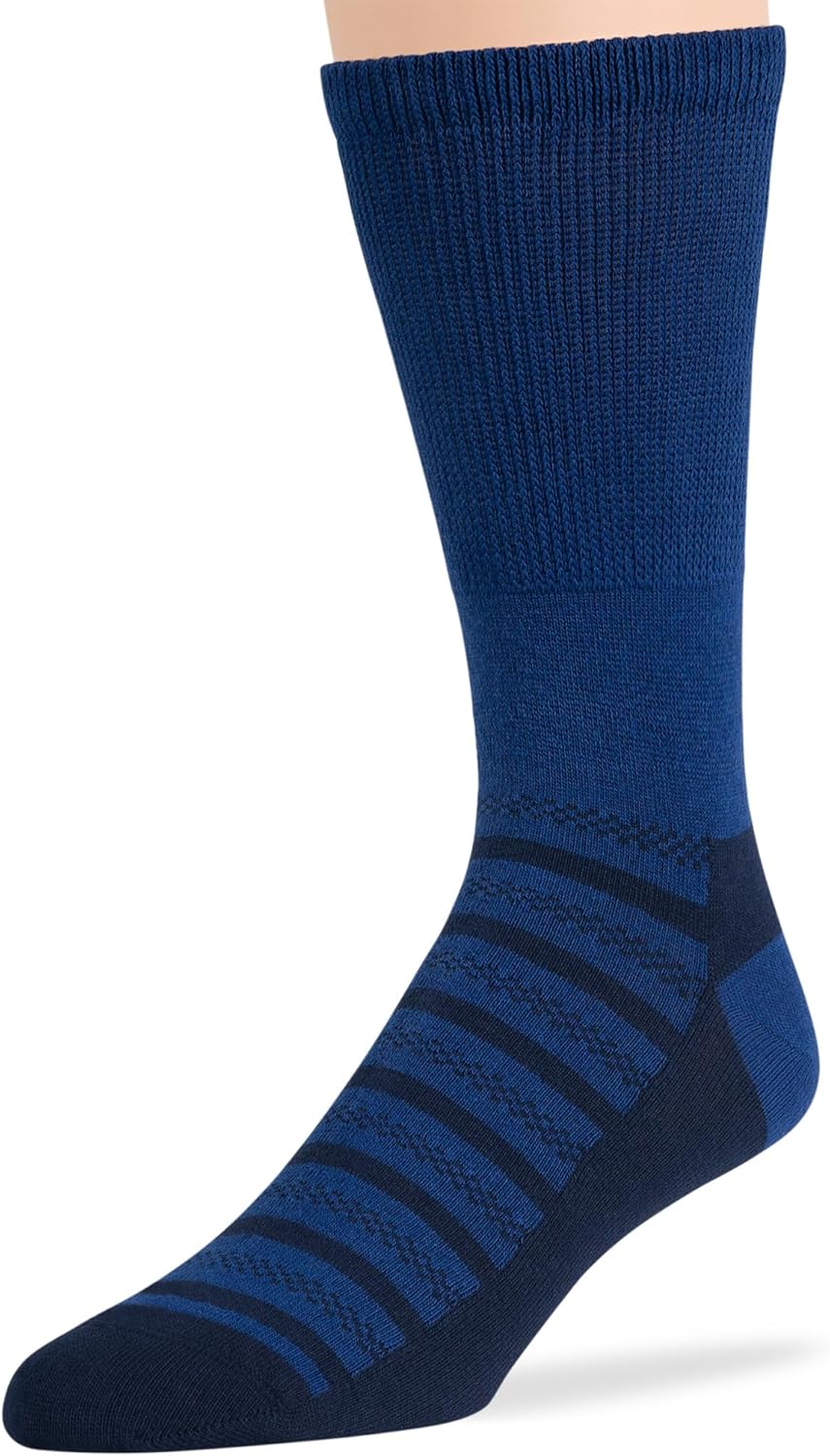 7BIGSTARS KINGDOM Men's Diabetic Loose Dress Fashion Crew Socks - 5 Pack Large - Argyle, Stripe, Geometric Pattern - Sock Size 10-13 Shoe Size 9-12 L Navy Blue, Denim Blue - Image 5
