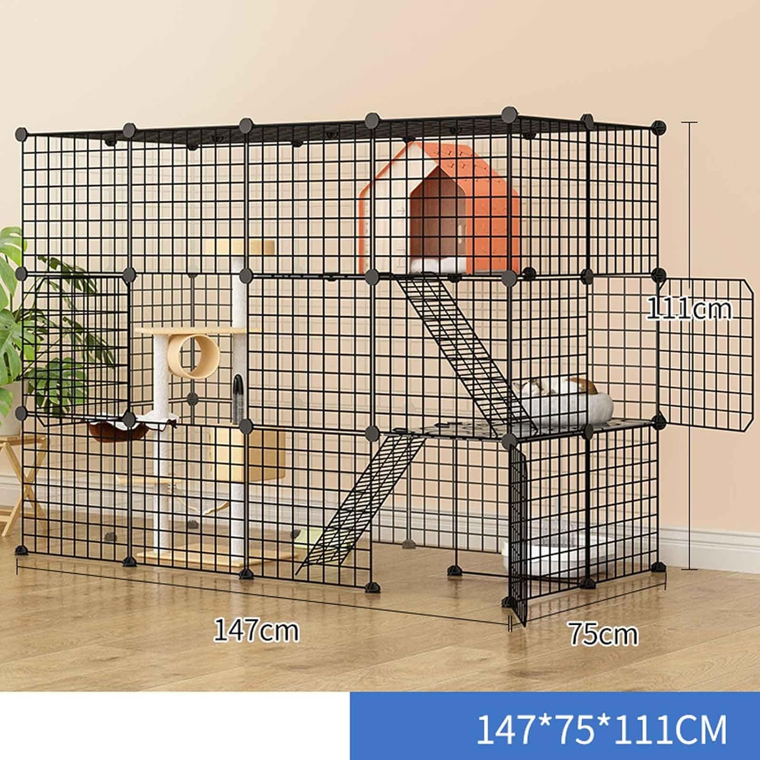 Cat Cages Indoor Large, Metal Pet Playpen Detachable Large Cat Kennels, Kitten Crate for Small Animal DIY Assembly, Super Load Bearing,Exercise Place Ideal for 1-4 Cats (Upgrade 147X75X111)