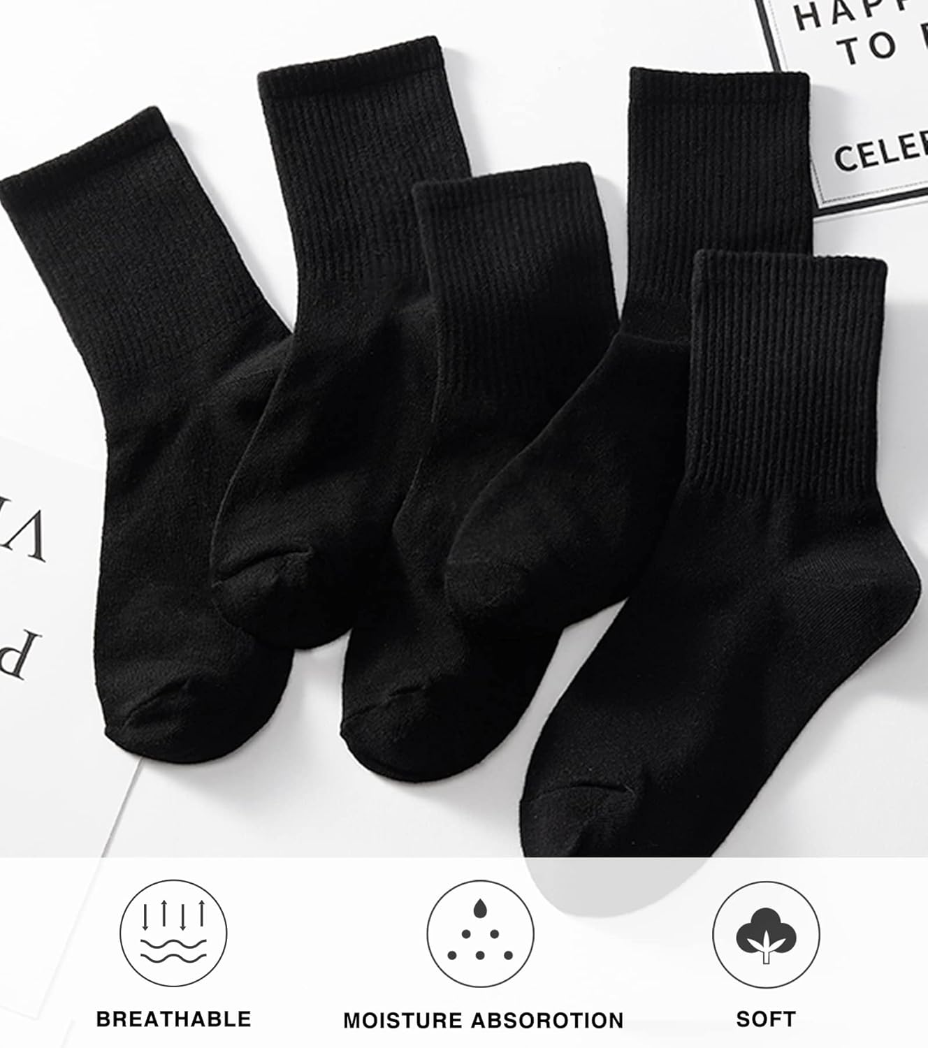 DOKUTOKU 3-12 Pack Womens Crew Socks Size 6-9 Light Weight Thin Casual Calf Socks