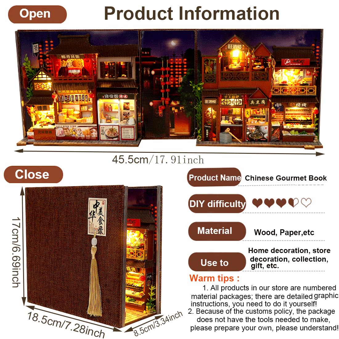 TOPBSFARNY DIY Food Court Miniature Book Nook Kit 3D Model Wooden Dollhouse Booknook Craft Kits Room Decor, Miniature Model House for Adult and Teens, Gifts for Family and Friends