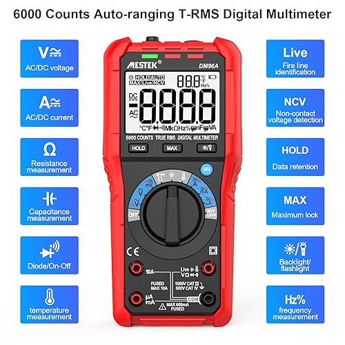 Miniatura 2 de MESTEK Probador de voltaje de multímetro digital Voltímetro TRMS 6000 cuentas de rango automático Ohm Volt Amp Meter Medición de voltaje CACC