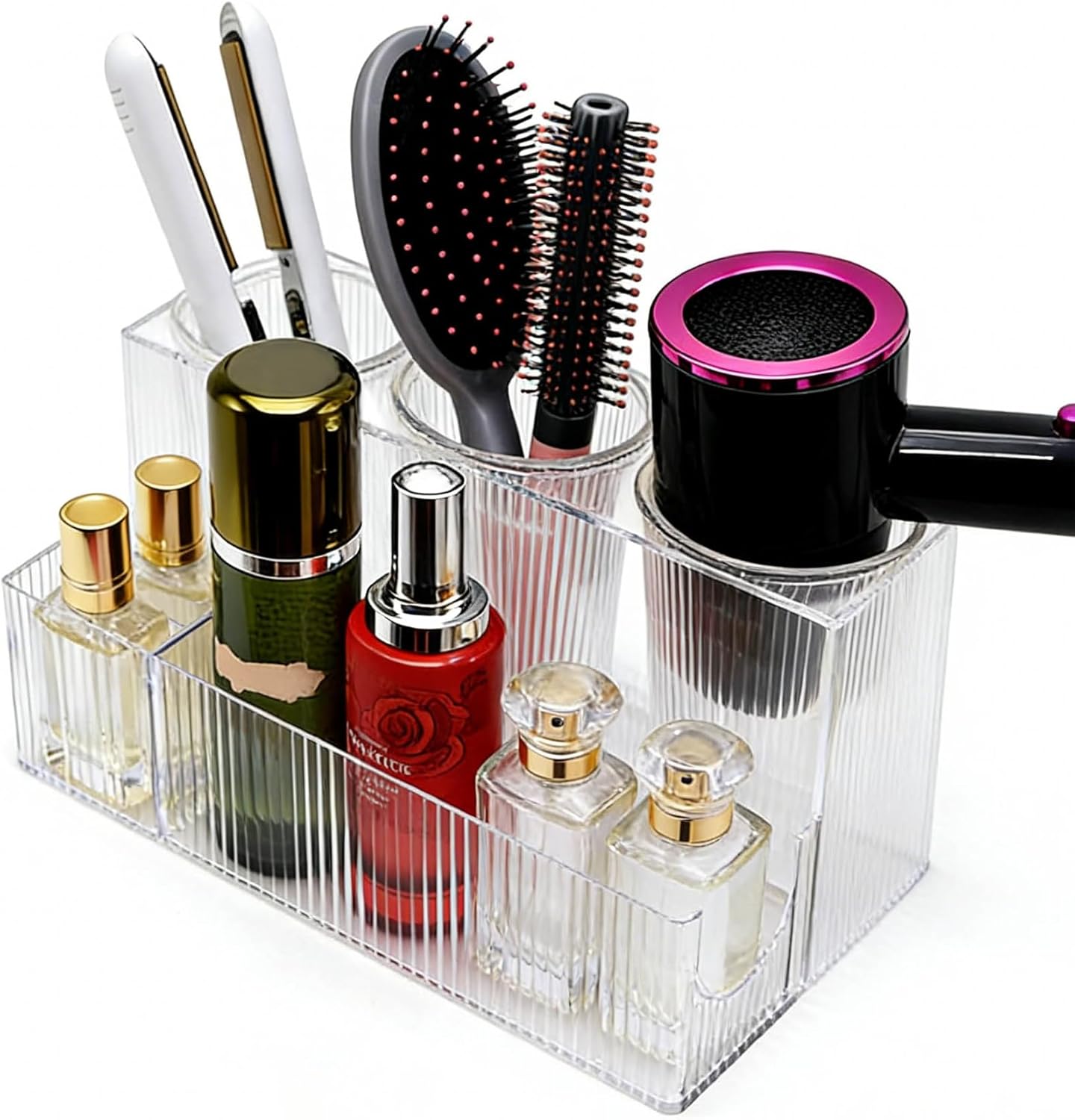 Clear Hair Tool Organizer, Hot Tools Organizer, Hair Dryer, Blow Dryer, Curling Iron, Flat Iron, Hair Straightener Holder, toothbrush holders, Ideal for Makeup Vanity and Bathroom Storage