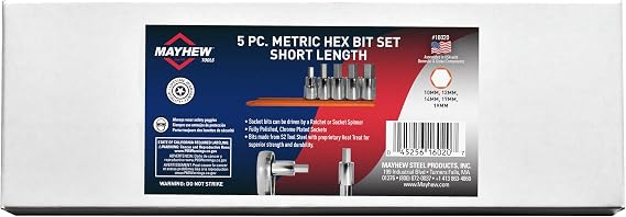 Mayhew Tools 16020 Metric Hex Socket Bit Set, Chrome Plated, 5-Piece