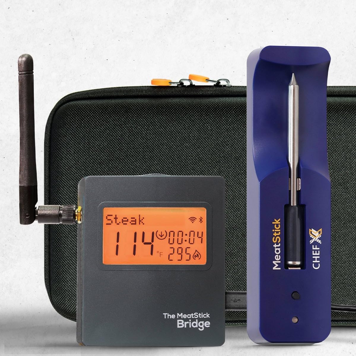 MeatStick Chef X WiFi Travel Kit [Unlimited Range] | Quad Sensors Smart Wireless Meat Thermometer with Bluetooth | for Grilling, BBQ, Air Fryer, Deep Frying, Oven, Sous Vide, Rotisserie