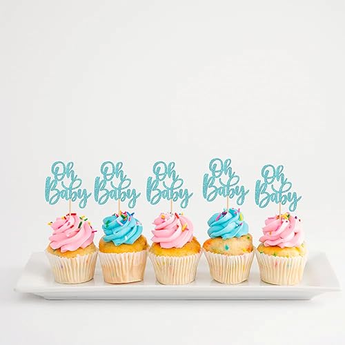 Miniatura 3 de 24 piezas Oh Baby Cupcake Toppers con purpurina para baby shower, para baby shower, niños y niñas, fiesta de cumpleaños, suministros de decoración