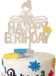 Girls Reading Happy Birthday Cake Toppers Book Club Birthday Party Decorations Book Lovers Cake Decors for Students Girls Rose Gold Glitter