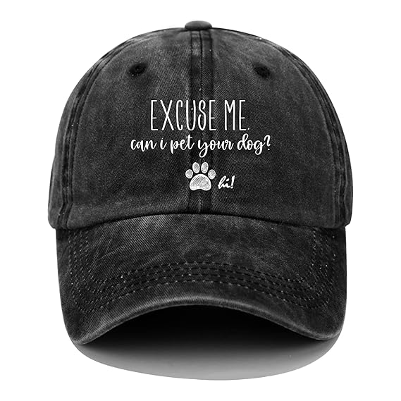 Harycnct Adult Can I Pet Your Dog Hat Distressed Cotton Washed Baseball Cap for Men Women