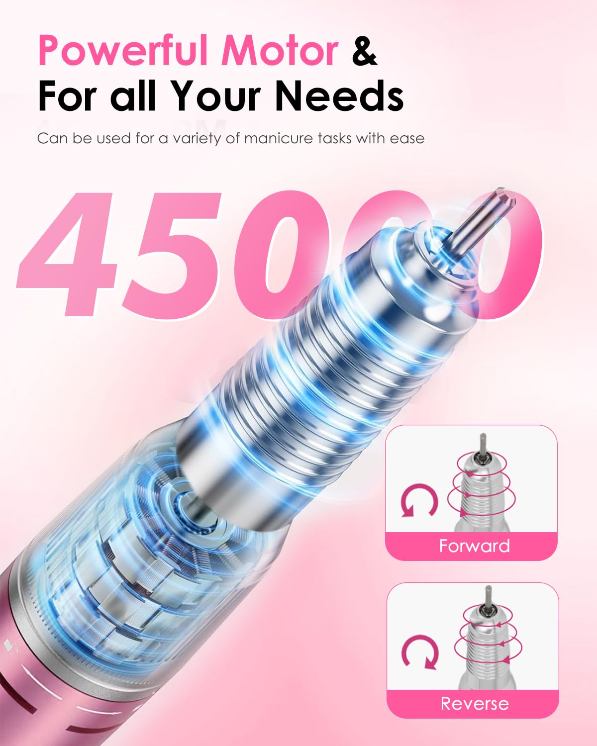 CozyZen Taladro de Uñas Eléctrico Profesional | 45000 RPM, Lijadora con Pantalla LCD, Control Manual y de Pie, Bajo Ruido para Uñas Acrílico/Gel, Manicura y Pedicura