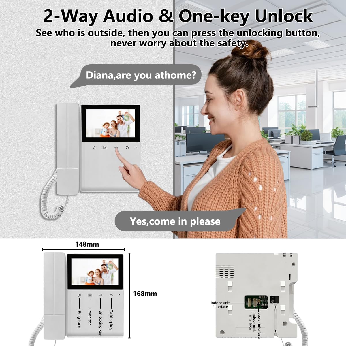 Doorbell Camera with Monitor Kits, Wired Video Intercom System with 4.3 Inches Clear LCD Monitor IR Night Vision Outdoor Camera, Doorphone Telephone Style for Villa Home Office Apartment