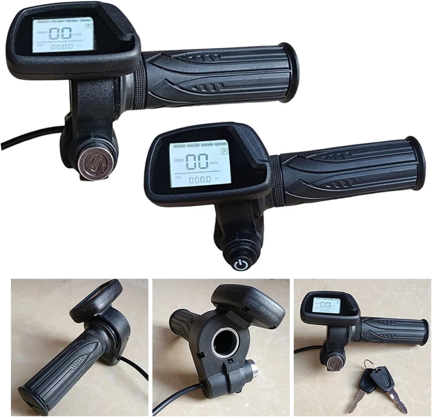 BUSTALOZZII 48V Electric Bike Handlebar Throttle 5pin Hall Throttle with LCD Display Compatible with E-Bike E-Scooter Speed Control Thumb Accelerator(Key Start 48V)