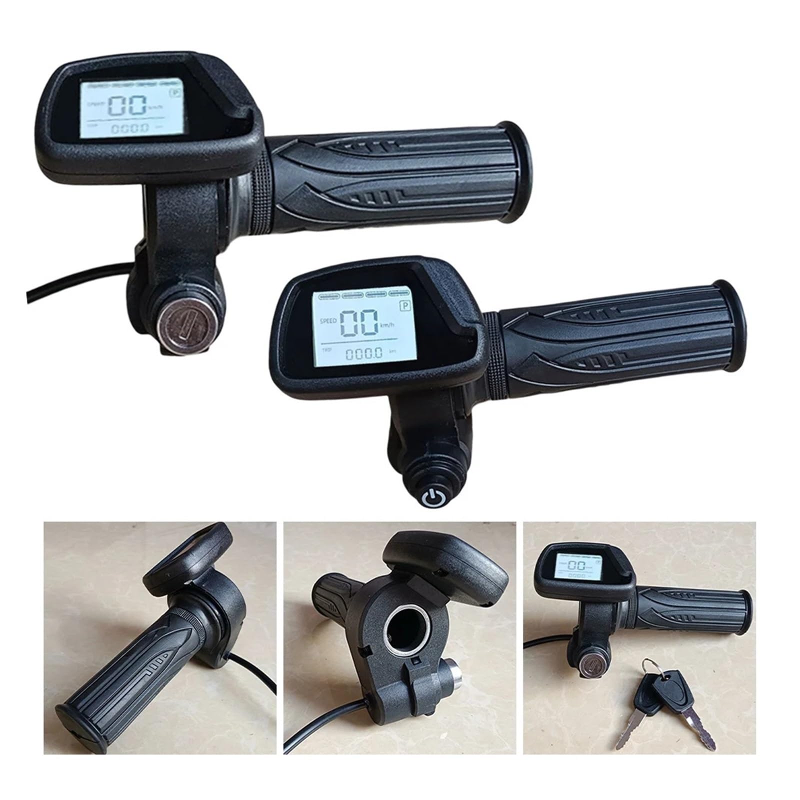 Acceleratore for Manubrio Bici elettrica 48V Acceleratore Hall a 5 Pin con Display LCD Compatibile con acceleratore a Pollice for Controllo velocità e-Bike E-Scooter(Key Start 36V)