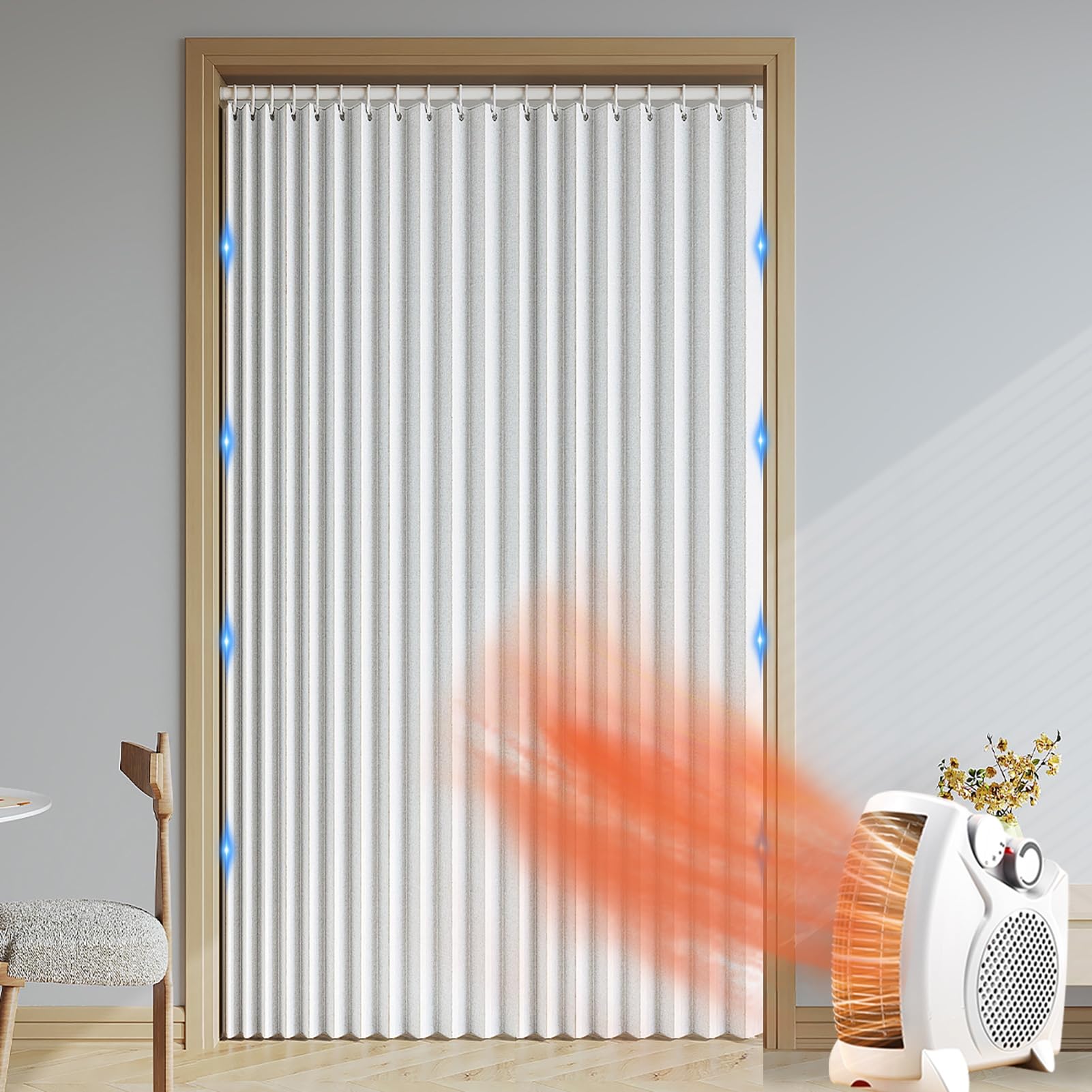 Rideaux Occultants Magnétique Isolant, Anti Froid et Chaleur, Rideaux Accordéon Invisibles pour Porte D'entrée, Salon, Placard, Chambre, 220 G/M², Blanc, 120x200cm