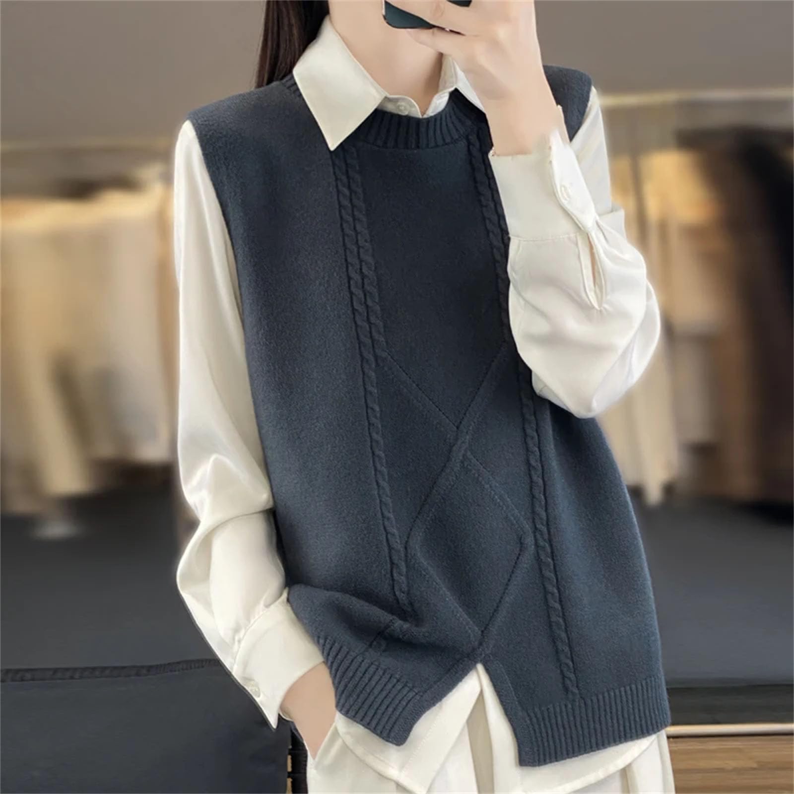 Maglione da donna in cashmere con scollo a V senza maniche in cashmere