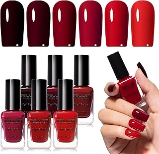 GELLEN Dark Red Nail Polish Set, Deep Burgundy Wine Cherry Blood Red 6 C...