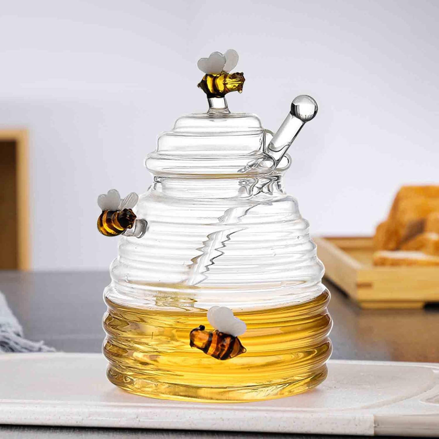 WUISOLQP Honey Jar Glass Dispenser Honey Pot Containers With Stir Stick