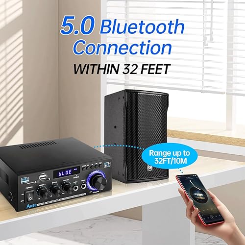 Miniatura 4 de AK45 Amplificador estéreo receptor Bluetooth 5.0 amplificador de potencia 2 canales 300W amplificador de audio para el hogar con USBtarjeta