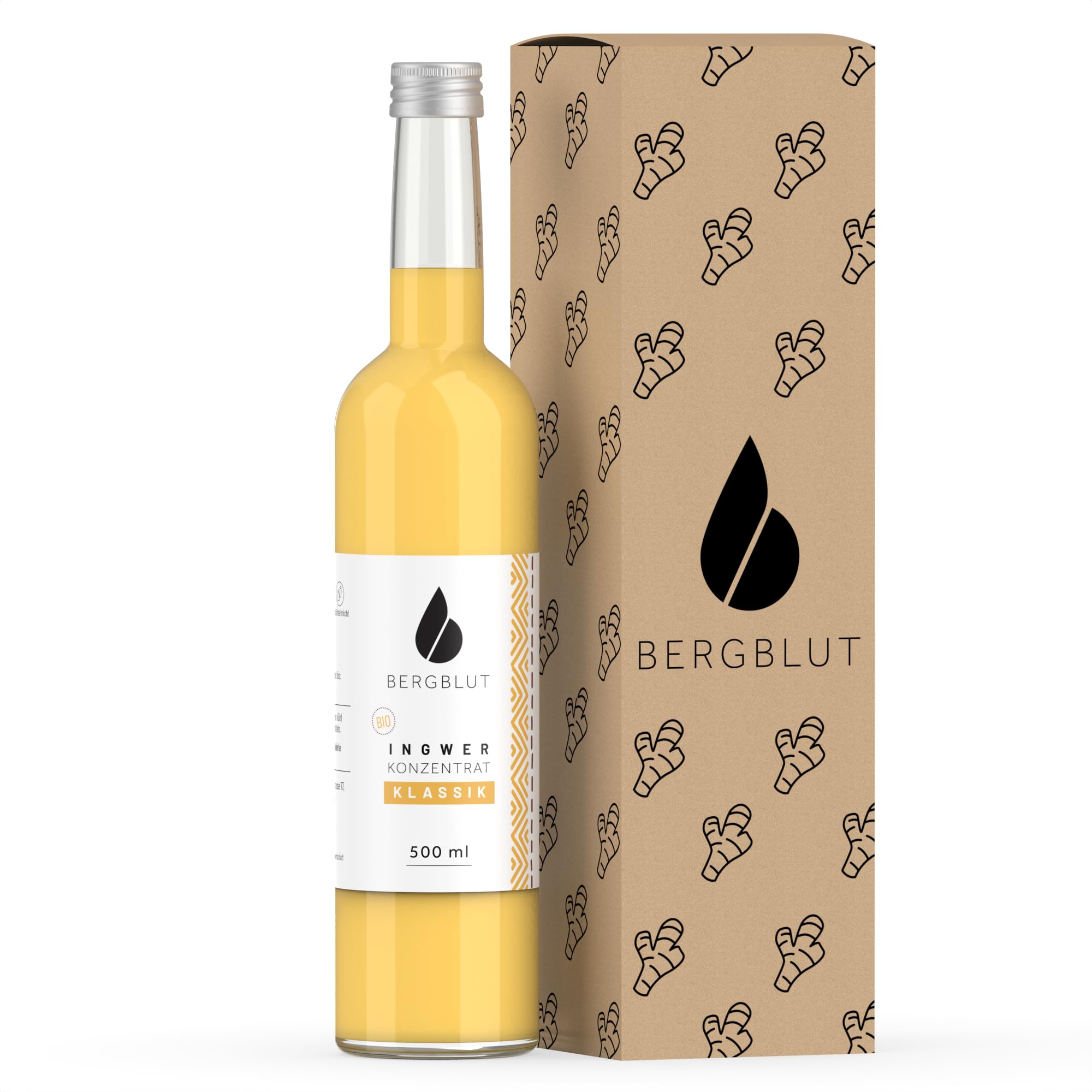 Bergblut Bio Ingwer Konzentrat – 500 ml Ingwerkonzentrat ohne Stücke mit Bio Zitronen & Limettensaft | Geeignet als scharfe Würze, Limonade & Ingwer Shot | Vegan & ohne Zucker oder Zusätze