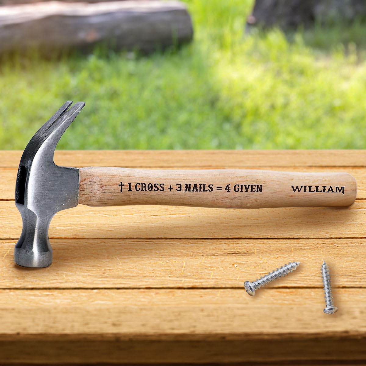 Jesuspirit - Personalized Engraved Hammer - Father's Day Gifts, Wooden Hammer for Housework - Christian Gifts For Men, Father (1 Cross + 3 Nails = 4 Given)
