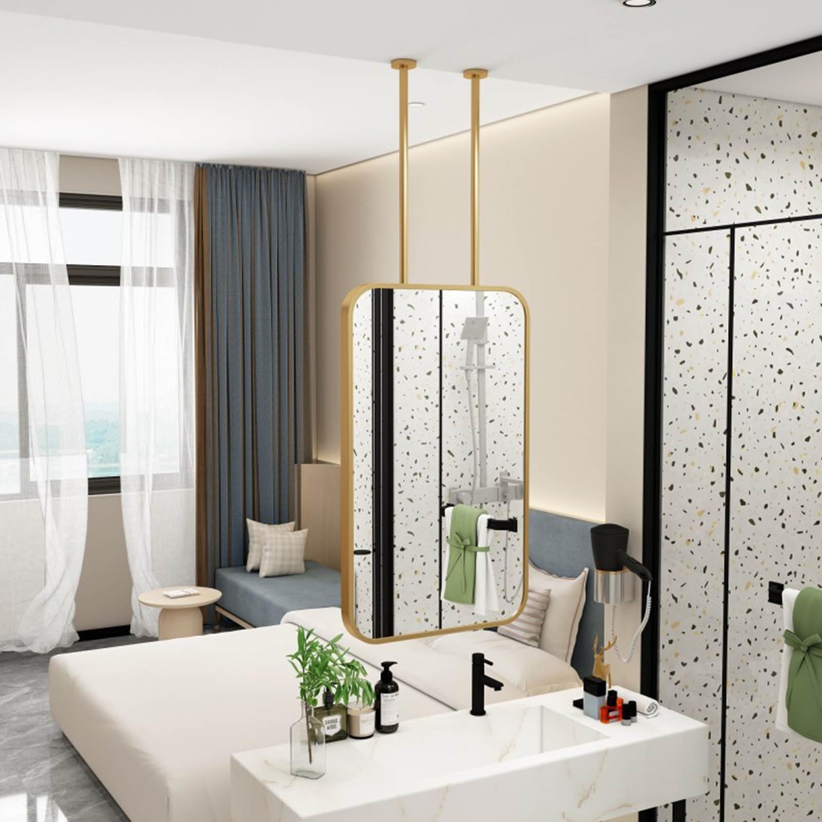 SXFSDOU Gold Decorative Rectangular Mirror, Hanging Pole Mirror for Bathroom Washroom Makeup Shaving Living Room Bedroom Cloakroom Entrance Mirrors(50cmx70cm)