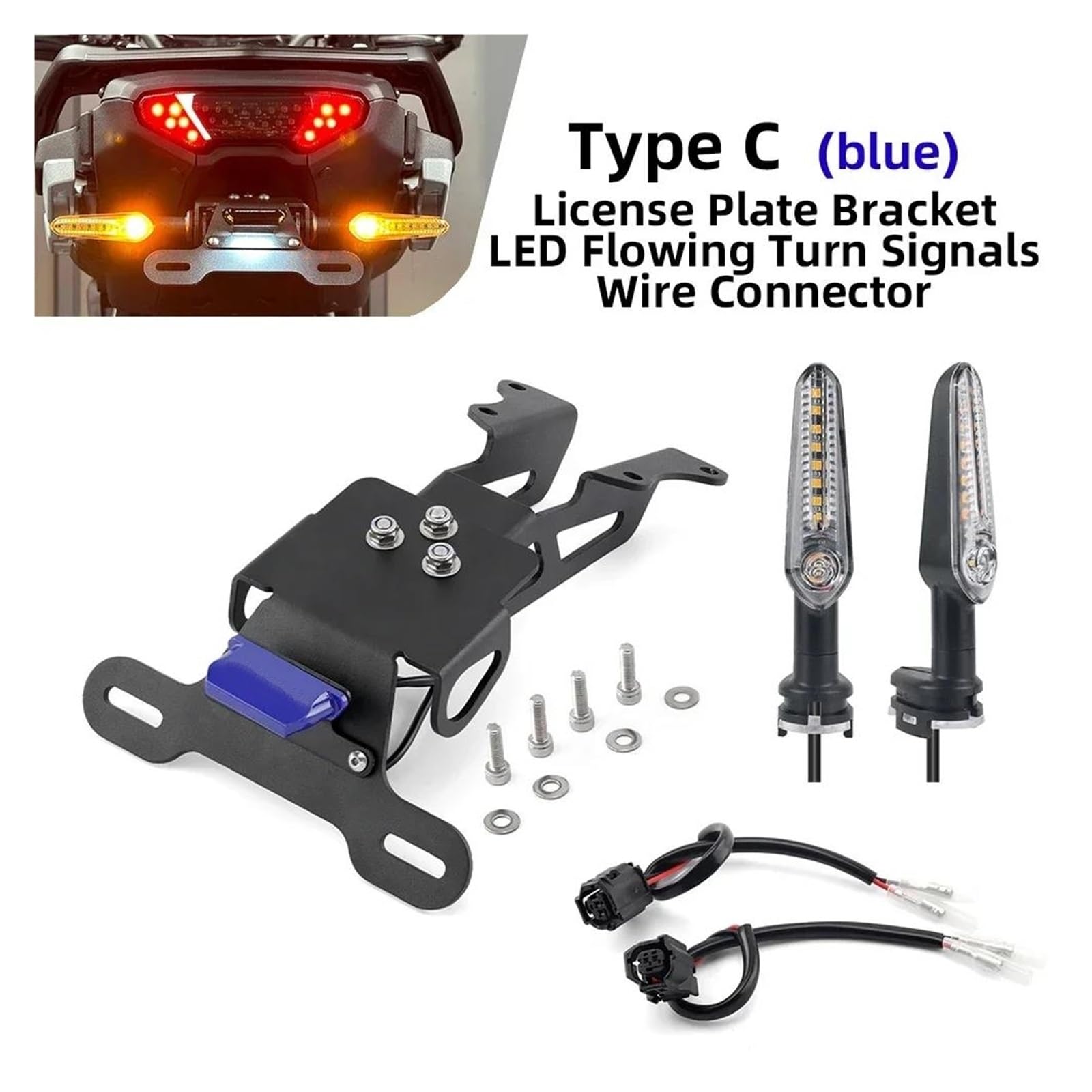 Soporte Placa Matrícula Moto Luz LED De Señal De Giro Y Freno Trasero Para Tracer 9/GT 900/GT 9gt 900gt 2021-2024 Eliminador De Guardabarros Ordenado Soporte De Placa De Matrícula Portamatrículas(C.Li