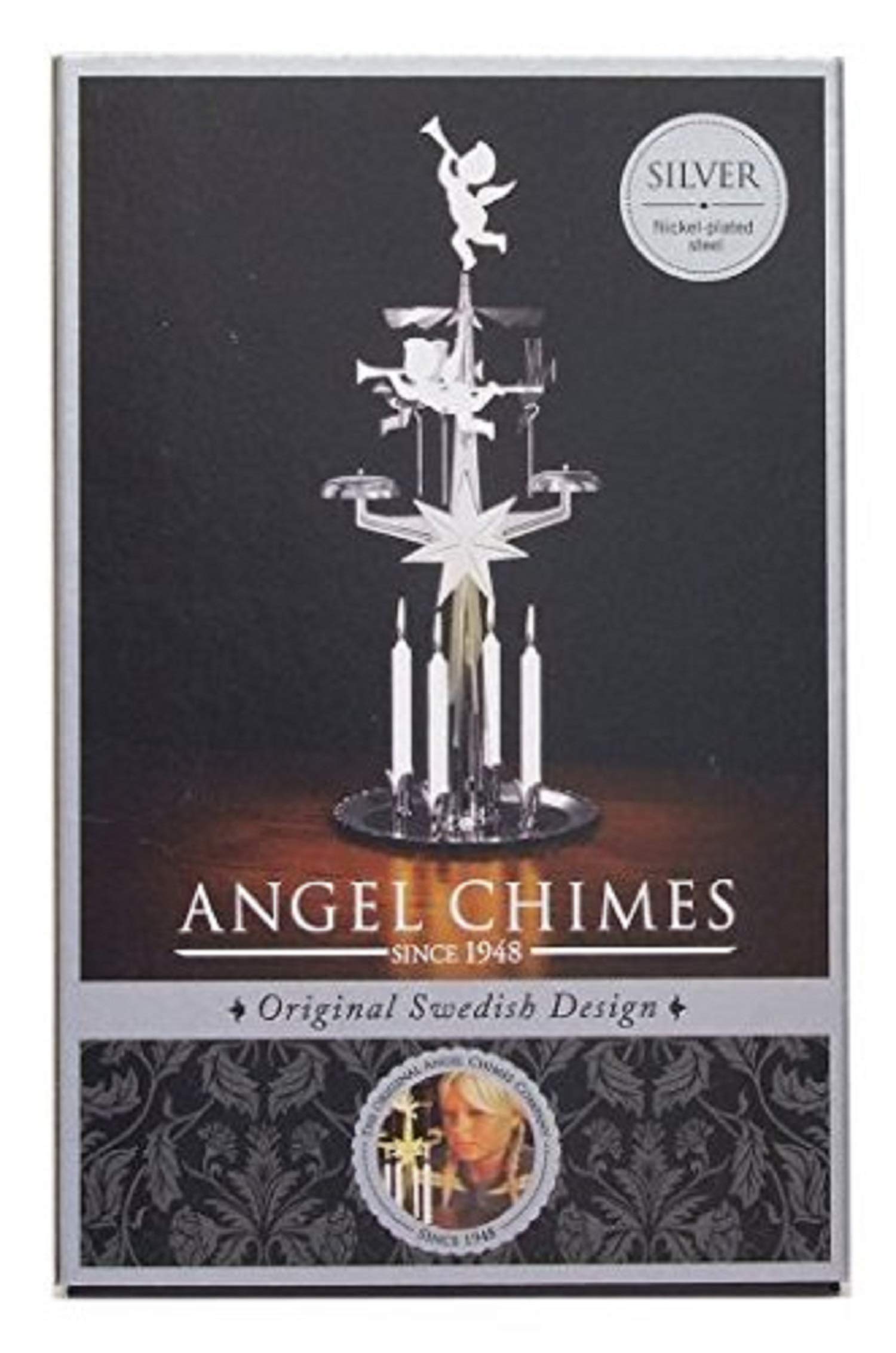 Silver Christmas Chimes - Original Swedish Angel Chimes Xmas Decoration with 4 Candles