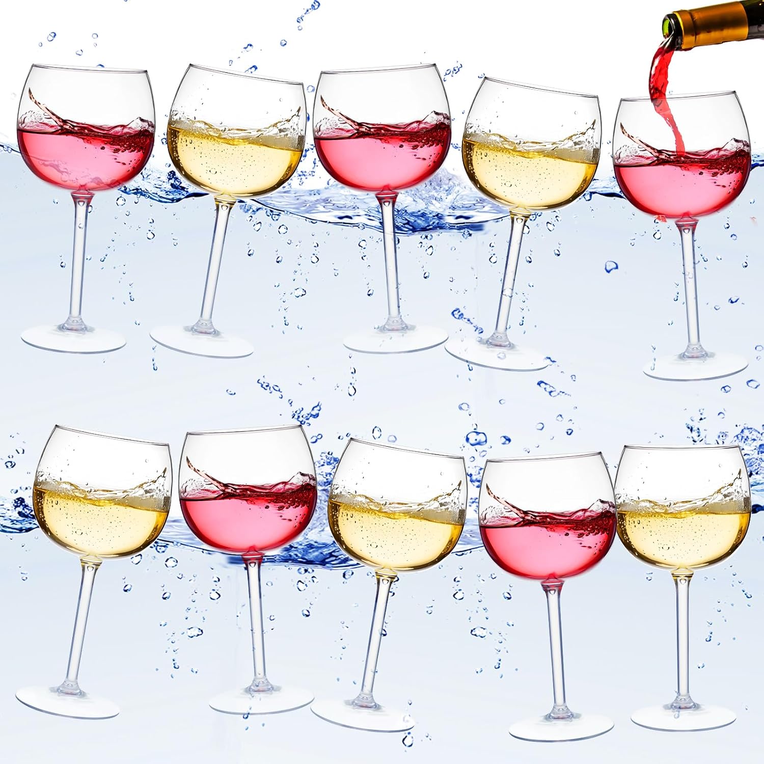 10 Pack Floating Wine Glasses for Pool 18 oz Unbreakable Wine Glasses with Stem Plastic Floating Cup Pool Reusable Stemware Shatterproof Wine Glasses for Indoor Outdoor Poolside Beach Supplies