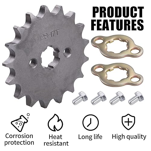 Miniatura 5 de 428 17T Piñón de motor de 0.669 in - Piñón de bicicleta delantera 17T con juegos de placas de retención, se adapta a 428 cadenas - Piezas