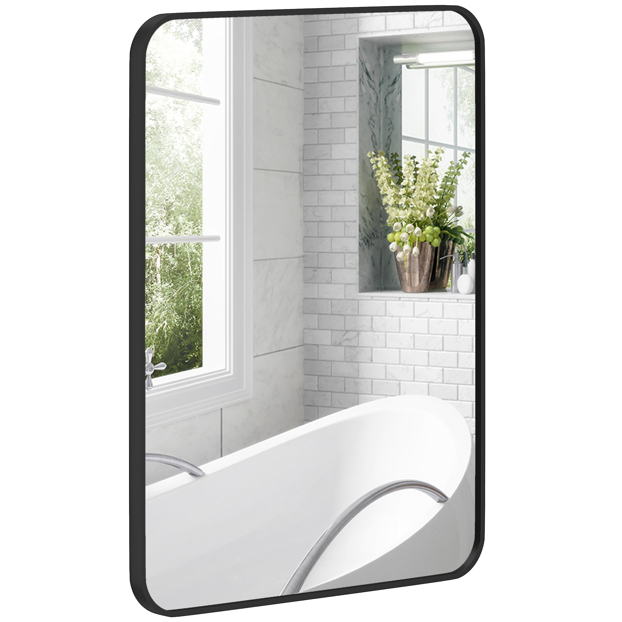 HOMCOM Espejo de Baño 60x90 cm Decorativo con Marco de Metal Negro | Espejo de Pared, con Gancho, Fácil Instalación, para Salón Entrada Pasillo
