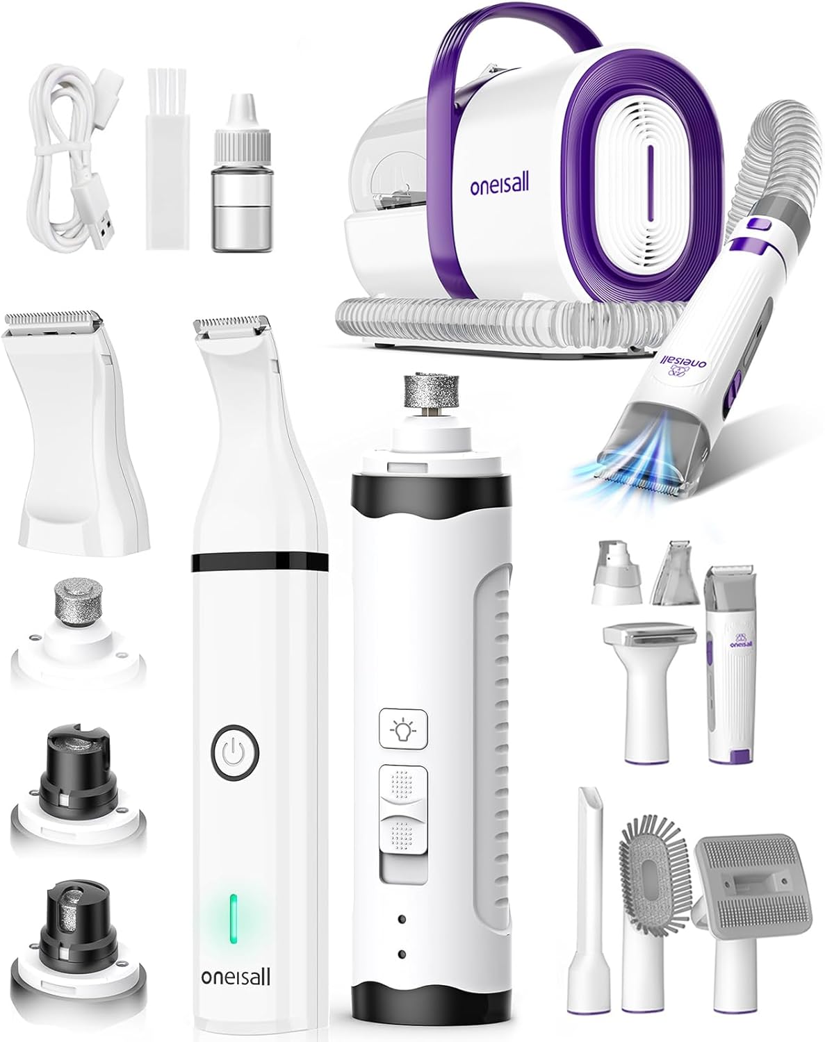 oneisall Dog Grooming Vacuum, Dog Nail Grinder and Paw Trimmer Kit