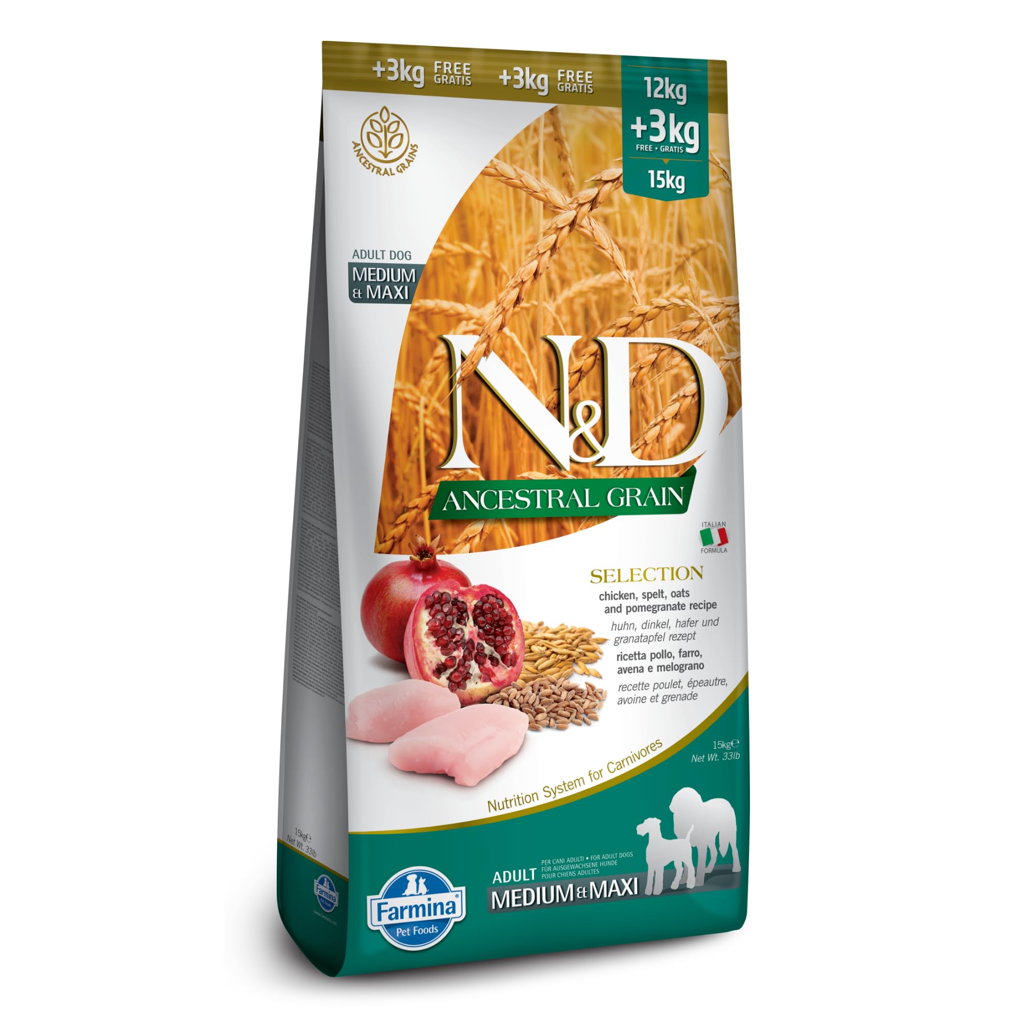 N&D Ancestral Grain Selection pour Chien Adulte Moyennes & Grandes Races 15kg