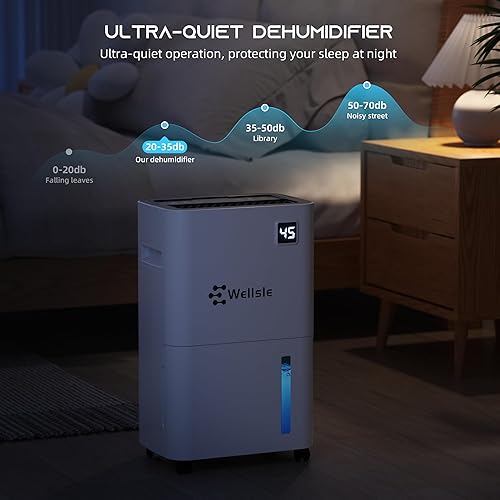 Miniatura 5 de El deshumidificador Energy Star más eficiente, deshumidificador inteligente Wellsle para sótano y hogar, ajuste de humedad con tanque de agua de 0.4