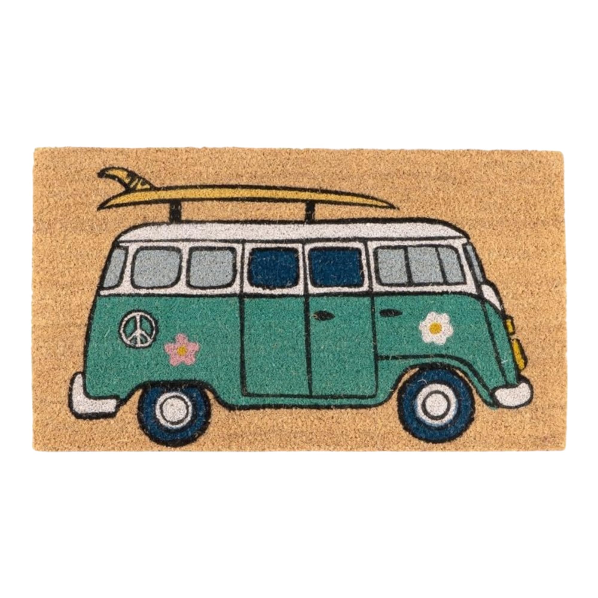 TIENDA EURASIA - Felpudos Entrada Casa Originales, Diseño Vintage Furgo, Felpudo de Fibra de Coco Natural y Base Antideslizante de PVC, 40x70x1,5 cm, Ideal para Exterior (Azul)